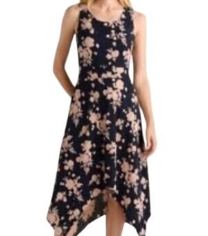 Pact Twilight Floral Asymmetrical Handkerchief Sleeveless Midi Dress Size L NWT
